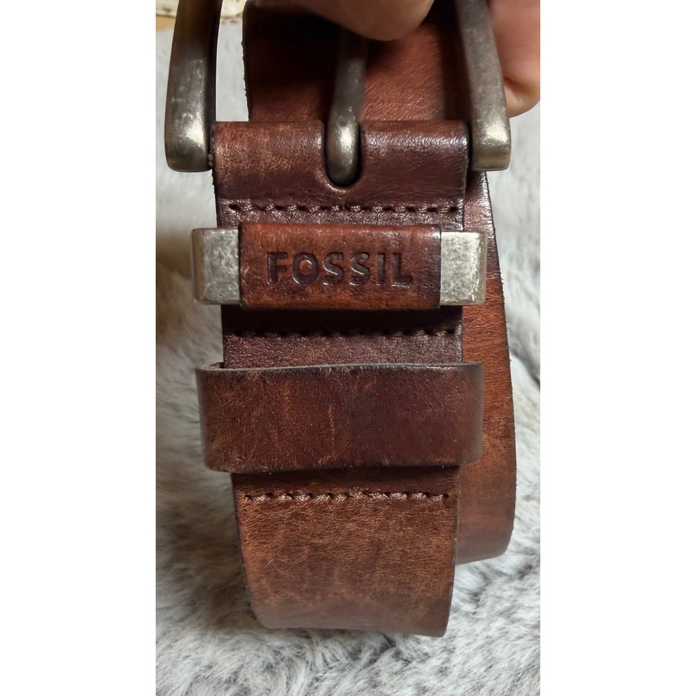 Fossil Mens Dark Brown Genuine Leather Belt MB136120038 Sz 38 Distressed Buckle - Picture 6 of 6